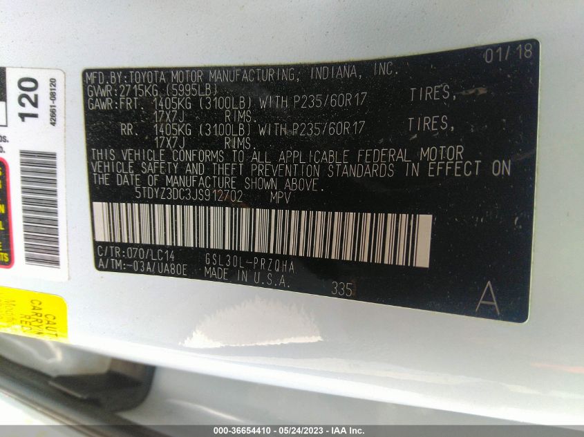 2018 TOYOTA SIENNA XLE AUTO ACCESS - 5TDYZ3DC3JS912702