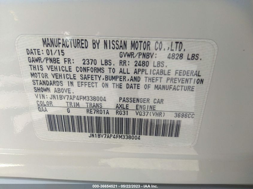 2015 INFINITI Q50 SPORT - JN1BV7AP4FM338004