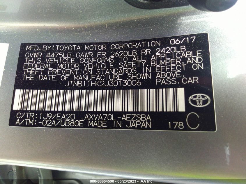 2018 TOYOTA CAMRY SE - JTNB11HK2J3013006