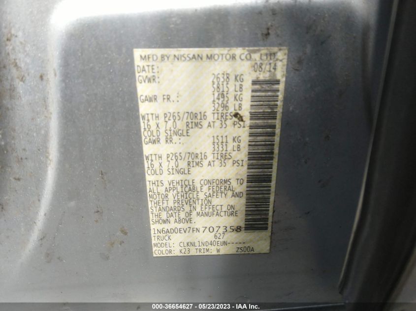 2015 NISSAN FRONTIER S - 1N6AD0EV7FN707358