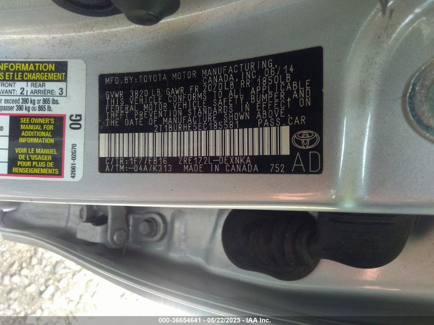 2014 TOYOTA COROLLA L/LE/S/S PLUS/LE PLUS - 2T1BURHE5EC185581