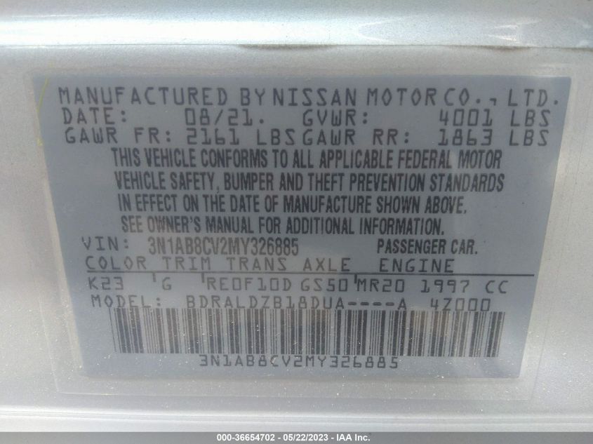 2021 NISSAN SENTRA SV - 3N1AB8CV2MY326885