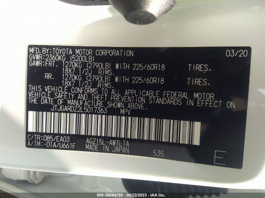 2020 LEXUS NX NX 300 - JTJGARDZ2L5017363