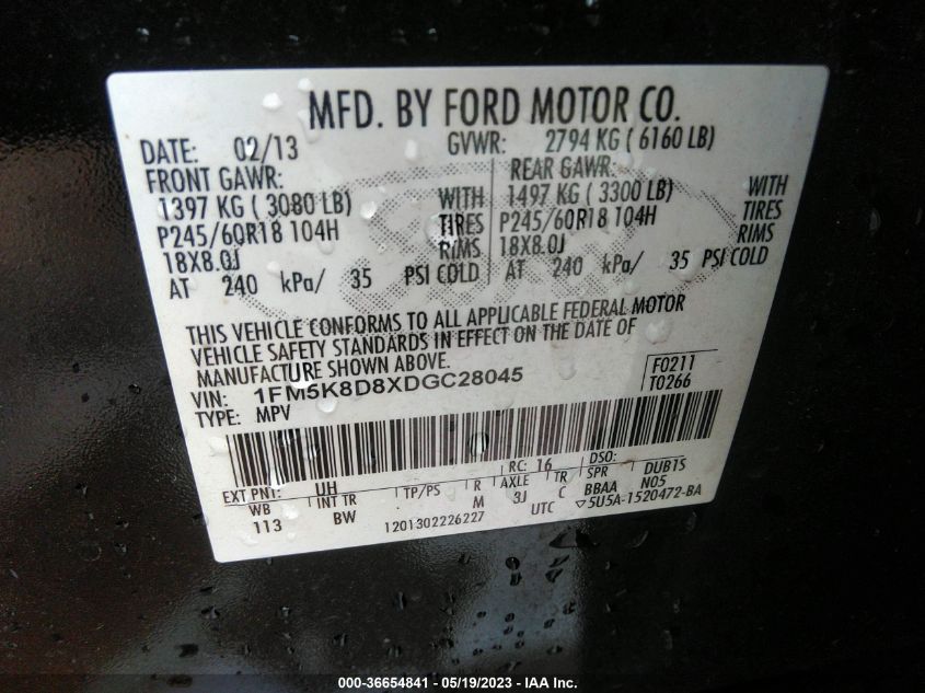 2013 FORD EXPLORER XLT - 1FM5K8D8XDGC28045