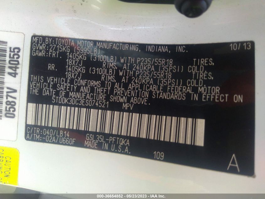 2014 TOYOTA SIENNA LTD/XLE - 5TDDK3DC3ES074521