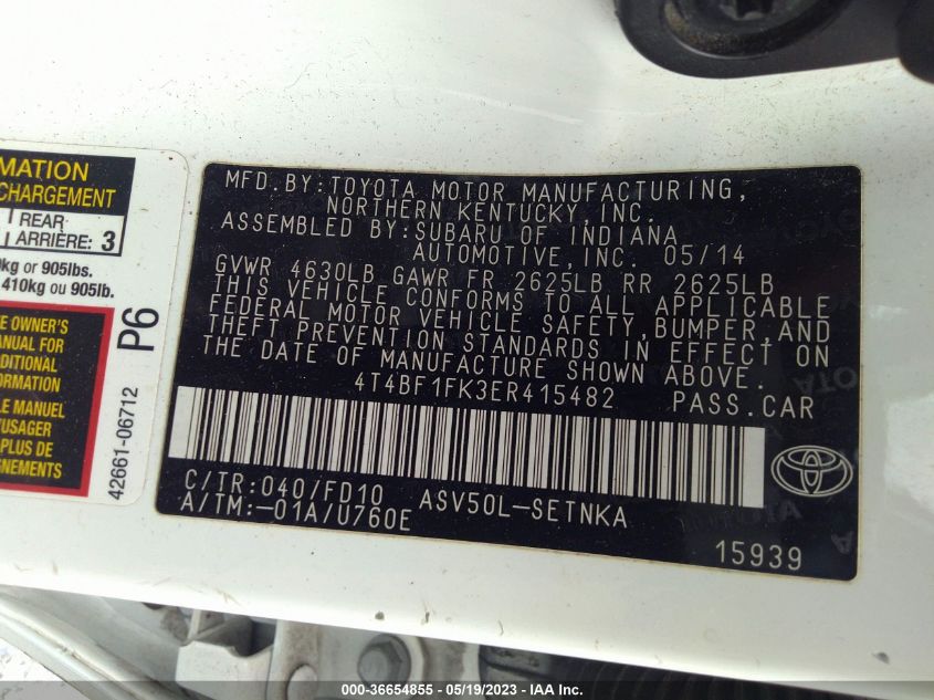 2014 TOYOTA CAMRY L/LE/XLE/SE/SE SPORT - 4T4BF1FK3ER415482