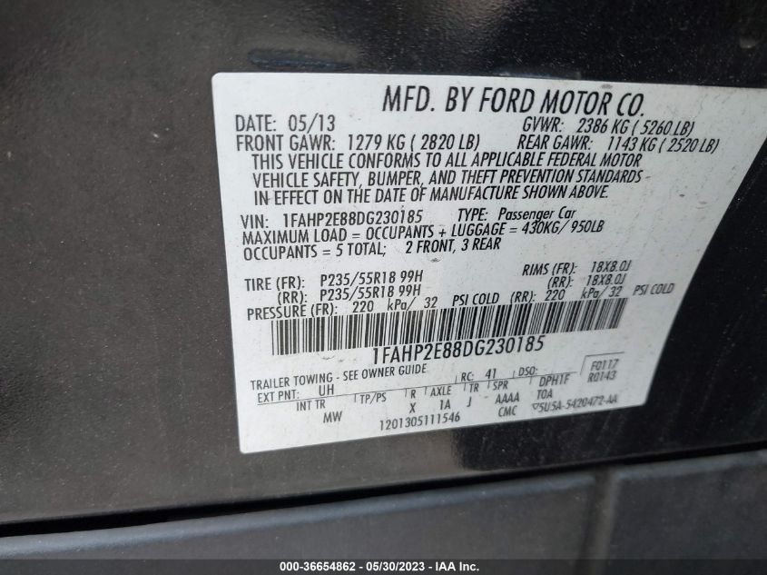 2013 FORD TAURUS SEL - 1FAHP2E88DG230185