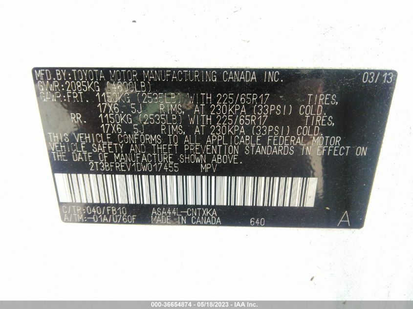 2013 TOYOTA RAV4 LE - 2T3BFREV1DW017455