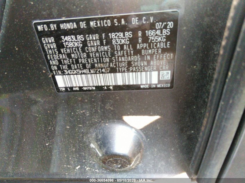 2020 HONDA FIT LX - 3HGGK5H46LM721407