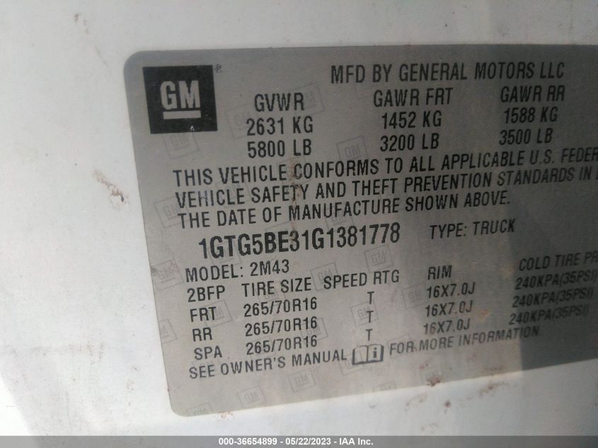 2016 GMC CANYON 2WD - 1GTG5BE31G1381778