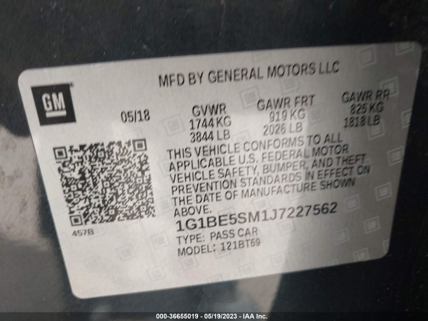 2018 CHEVROLET CRUZE LT - 1G1BE5SM1J7227562