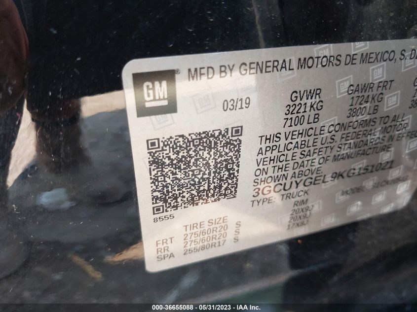 2019 CHEVROLET SILVERADO 1500 LTZ - 3GCUYGEL9KG151021