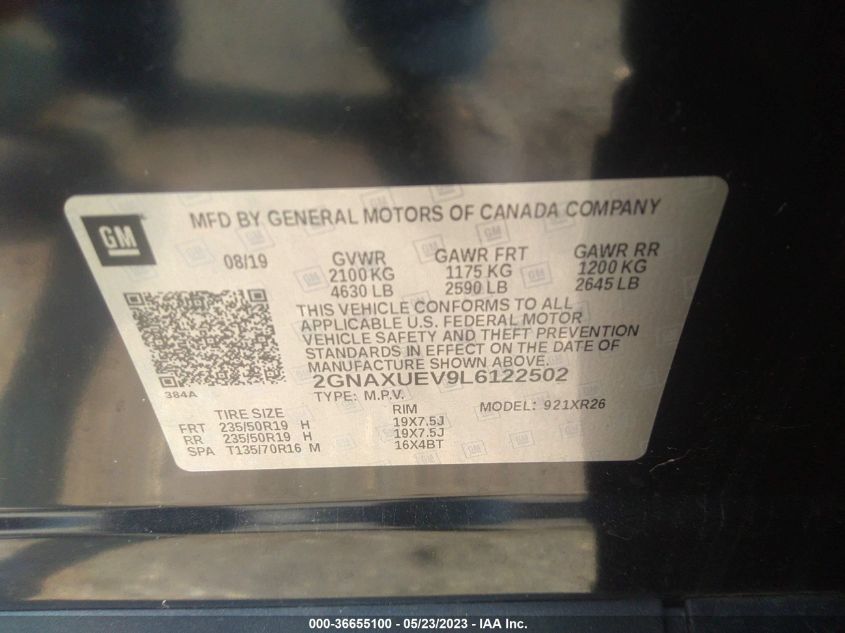 2020 CHEVROLET EQUINOX LT - 2GNAXUEV9L6122502