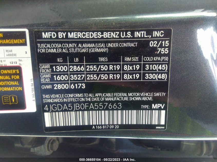 2015 MERCEDES-BENZ M-CLASS ML 350 - 4JGDA5JB0FA557663