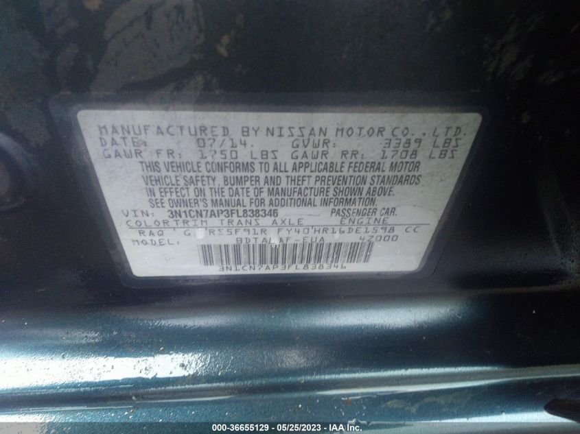 2015 NISSAN VERSA S - 3N1CN7AP3FL838346