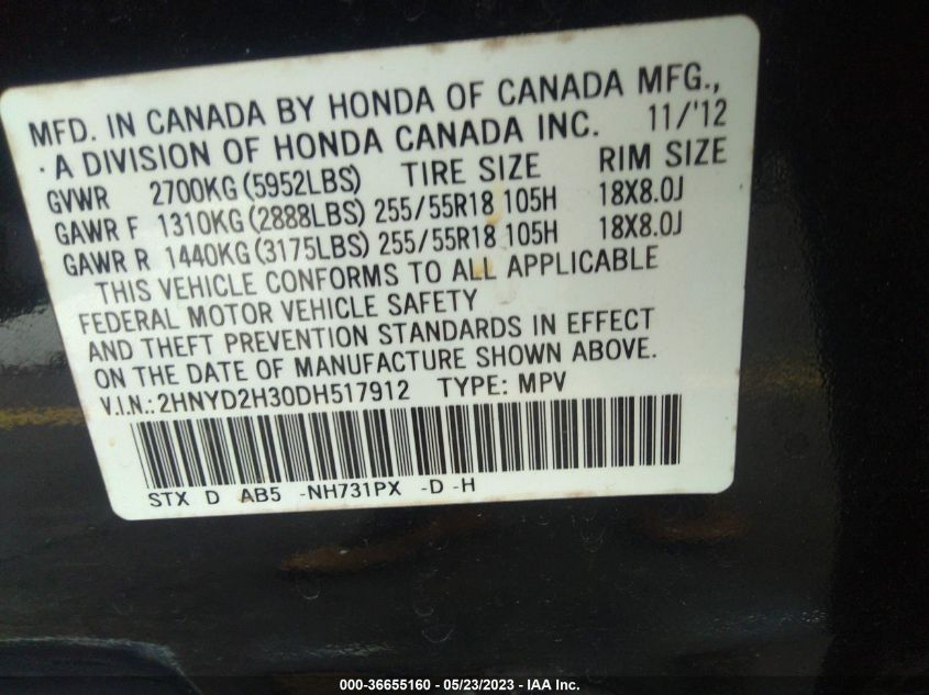 2013 ACURA MDX TECH PKG - 2HNYD2H30DH517912
