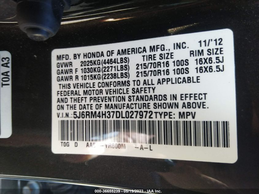 2013 HONDA CR-V LX - 5J6RM4H37DL027972