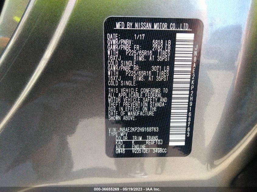 2017 NISSAN QUEST SV - JN8AE2KP2H9168763