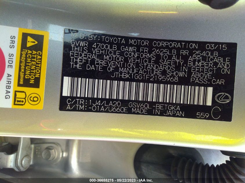 2015 LEXUS ES 350 - JTHBK1GG1F2195968