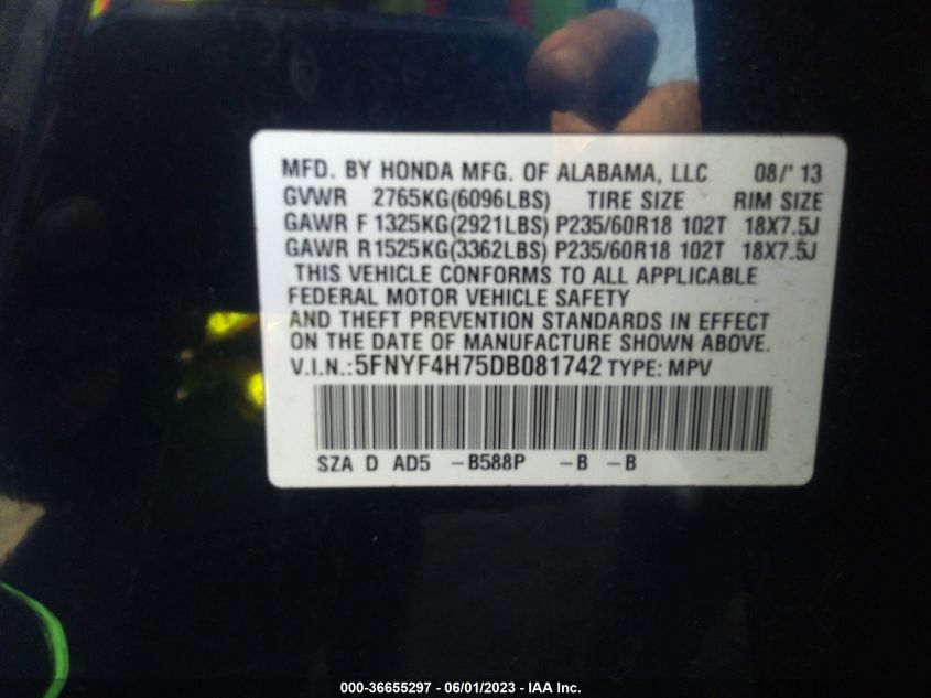 2013 HONDA PILOT EX-L - 5FNYF4H50DB069304