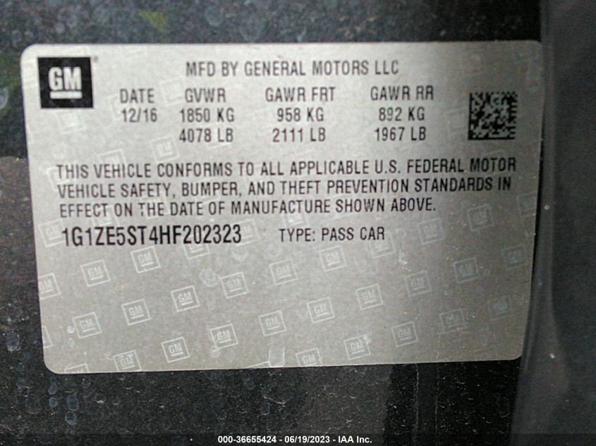 2017 CHEVROLET MALIBU LT - 1G1ZE5ST4HF202323