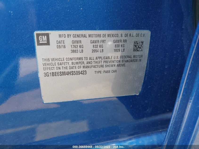 2017 CHEVROLET CRUZE LT - 3G1BE6SM4HS509423