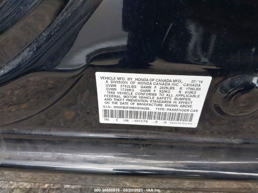 2014 HONDA CIVIC SEDAN EX - 2HGFB2F88EH539256