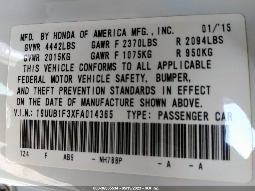 2015 ACURA TLX - 19UUB1F3XFA014365