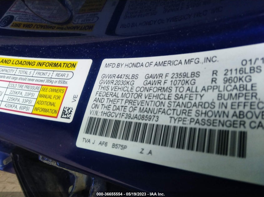 VIN 1HGCV1F39JA085973 2018 HONDA ACCORD SEDAN SPORT 1.5T
