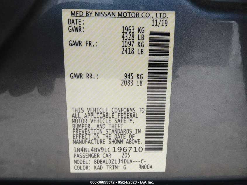 2020 NISSAN ALTIMA 2.5 S - 1N4BL4BV9LC196710