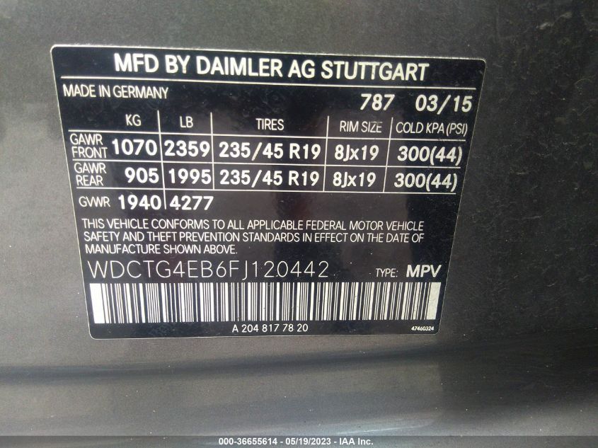 2015 MERCEDES-BENZ GLA-CLASS GLA 250 WDCTG4EB6FJ120442