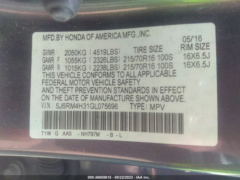 2016 HONDA CR-V LX - 5J6RM4H31GL075696