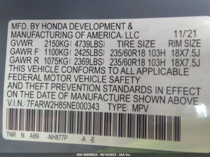 2022 HONDA CR-V EX-L - 7FARW2H85NE000343