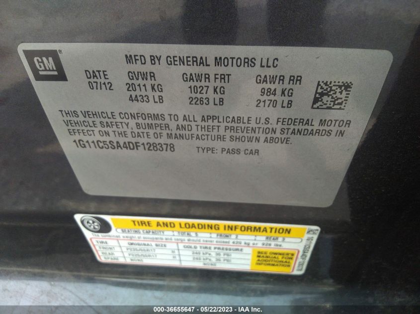 2013 CHEVROLET MALIBU LT - 1G11C5SA4DF128378