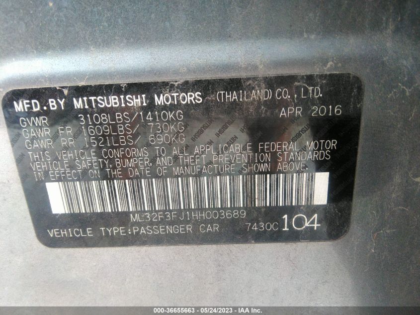 2017 MITSUBISHI MIRAGE G4 ES - ML32F3FJ1HH003689