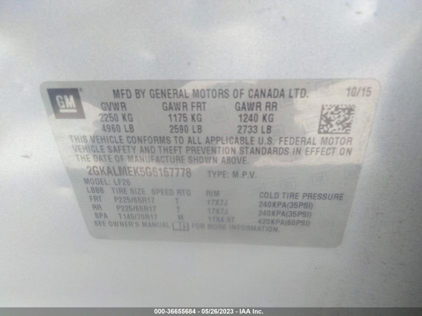 2016 GMC TERRAIN SLE - 2GKALMEK5G6167778