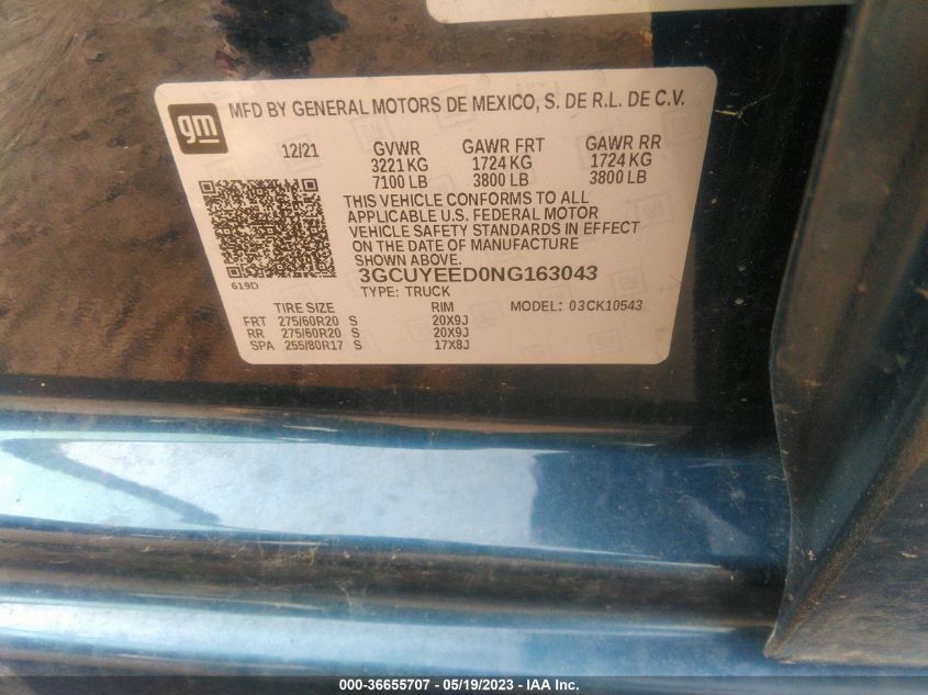 2022 CHEVROLET SILVERADO 1500 LTD RST 3GCUYEED0NG163043