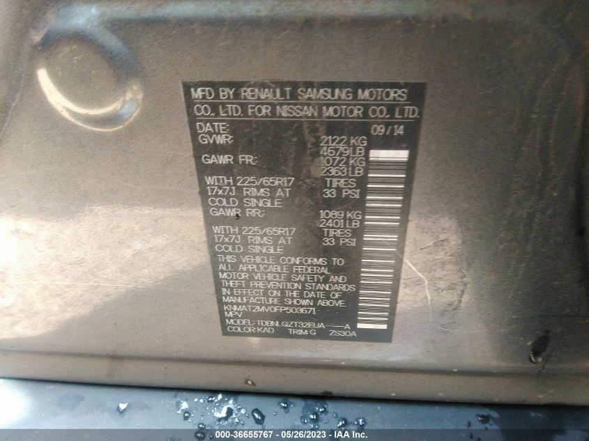 2015 NISSAN ROGUE SV - KNMAT2MV0FP503671