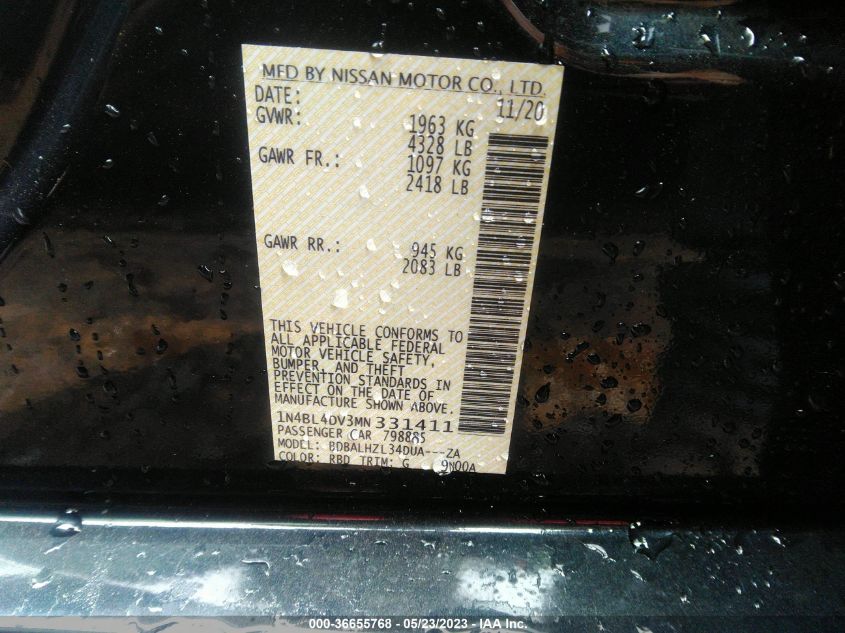 2021 NISSAN ALTIMA 2.5 SV - 1N4BL4DV3MN331411