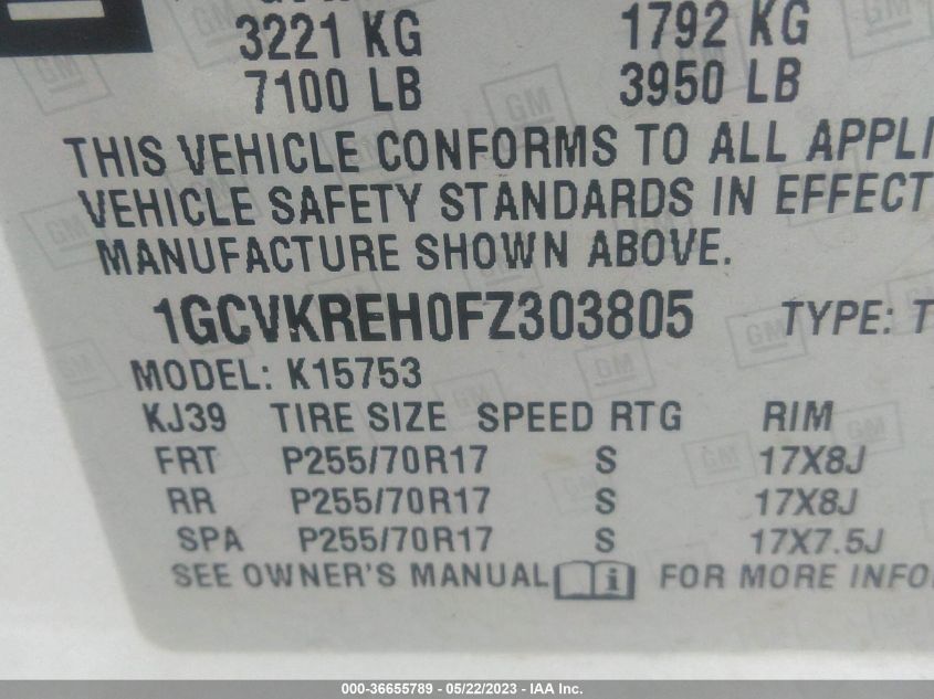 2015 CHEVROLET SILVERADO 1500 LT - 1GCVKREH0FZ303805