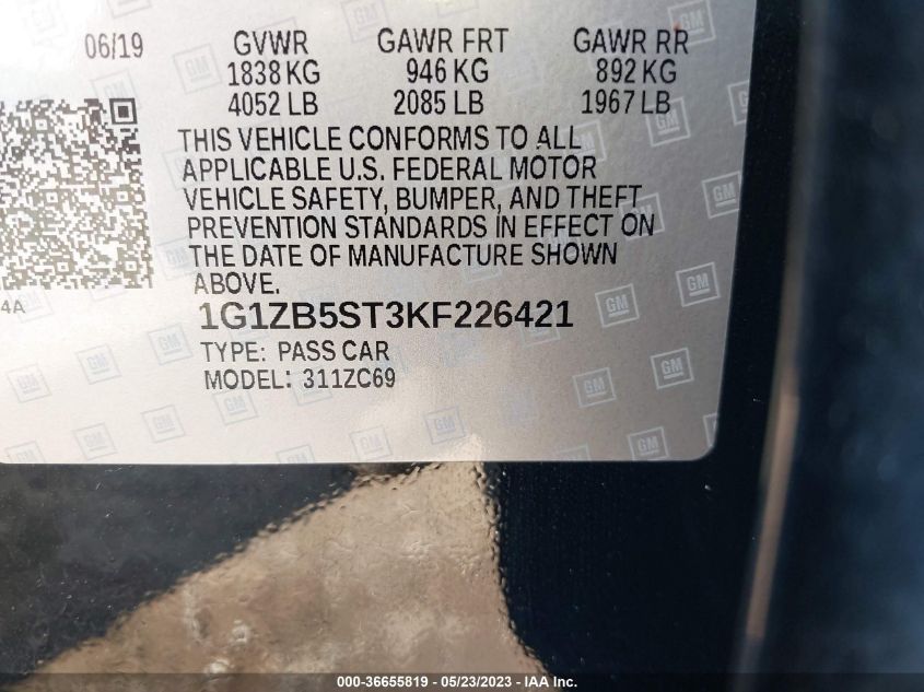2019 CHEVROLET MALIBU LS - 1G1ZB5ST3KF226421