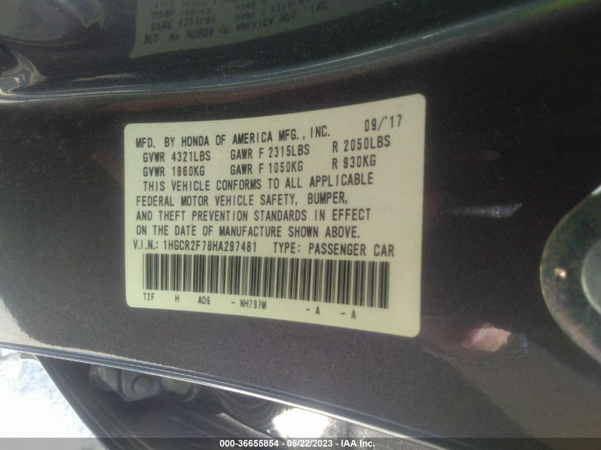 2017 HONDA ACCORD SEDAN EX - 1HGCR2F78HA297481