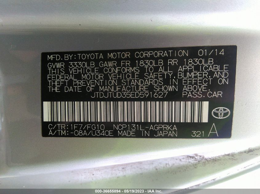2014 TOYOTA YARIS L/LE - JTDJTUD35ED591627