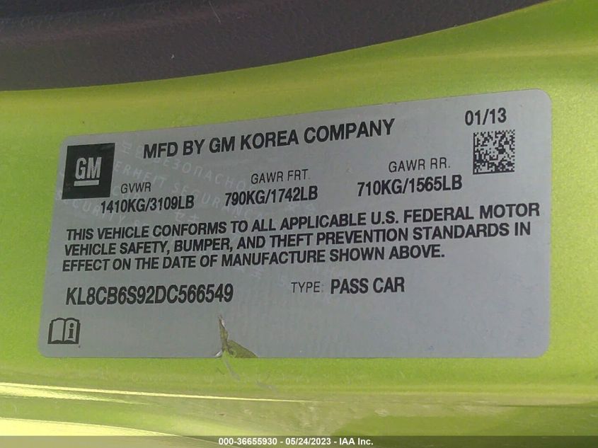 2013 CHEVROLET SPARK LS - KL8CB6S92DC566549
