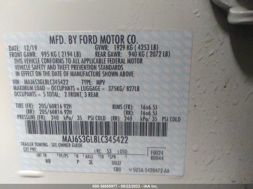 2020 FORD ECOSPORT SE - MAJ6S3GL8LC345422