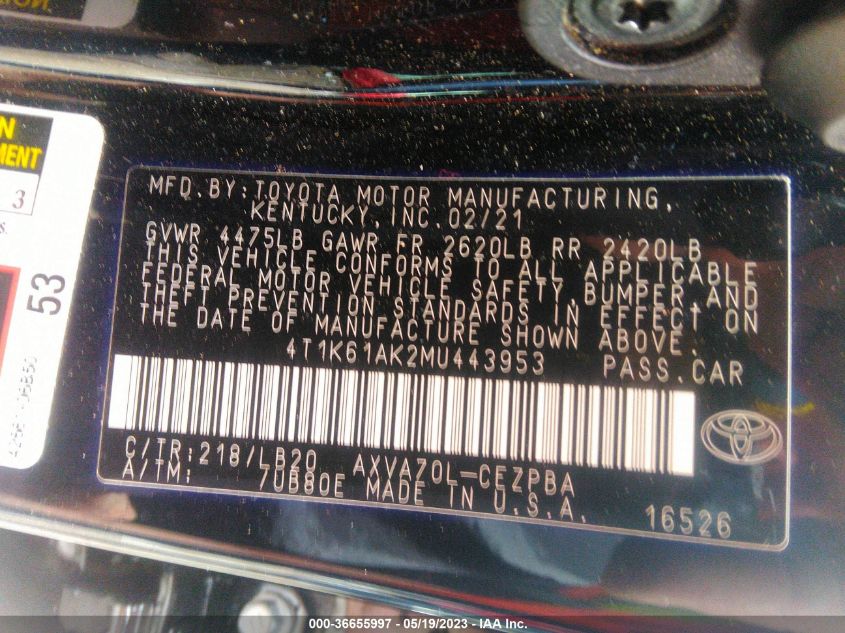 2021 TOYOTA CAMRY XSE - 4T1K61AK2MU443953