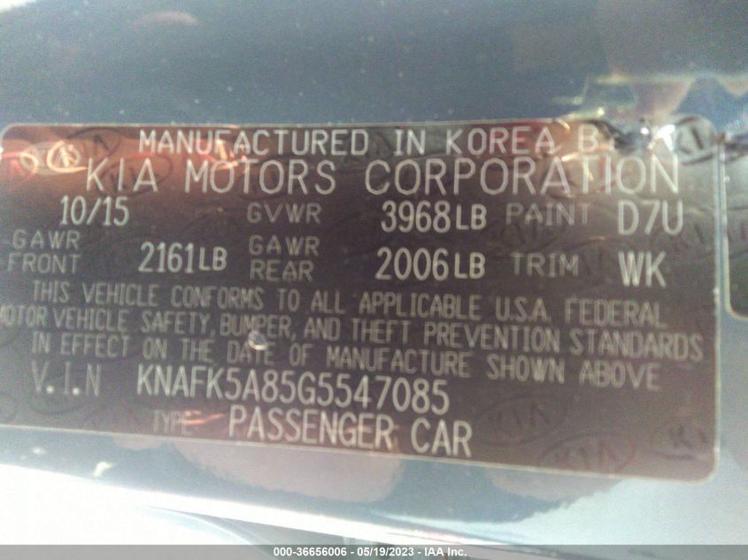 2016 KIA FORTE 5-DOOR LX - KNAFK5A85G5547085