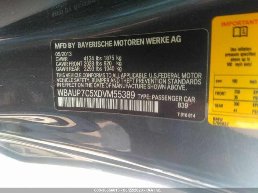 2013 BMW 1 SERIES 128I WBAUP7C5XDVM55389