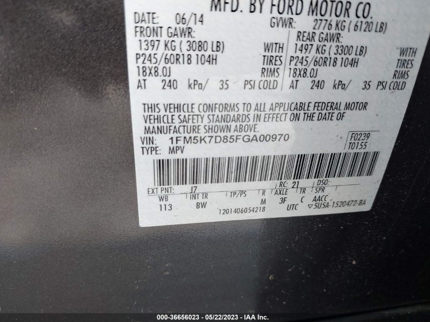 2015 FORD EXPLORER XLT - 1FM5K7D85FGA00970