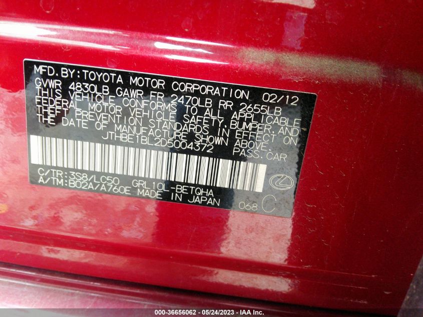 2013 LEXUS GS 350 - JTHBE1BL2D5004372